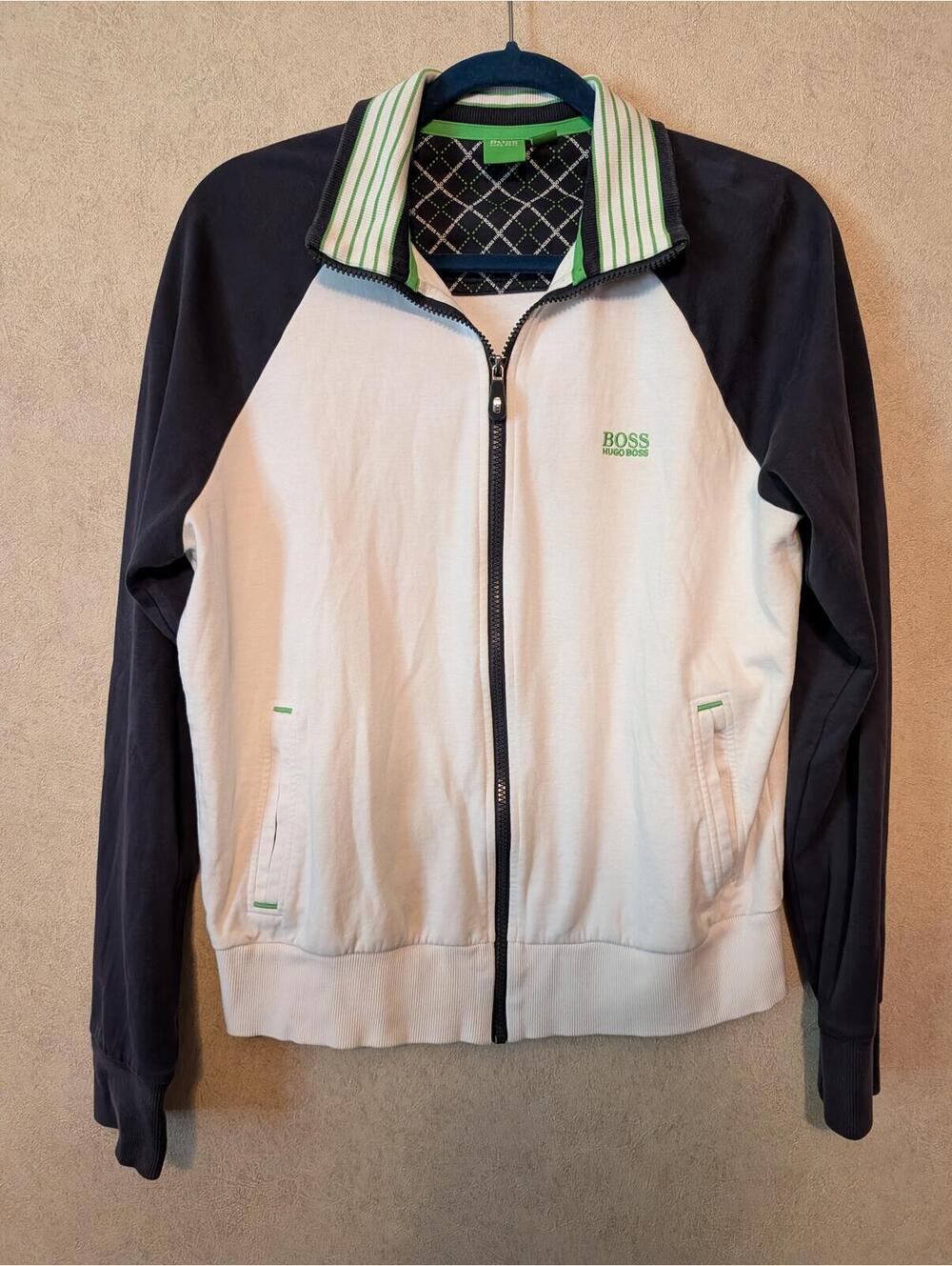 BOSS HUGO BOSS Mens white blue green zip up jacket sz M